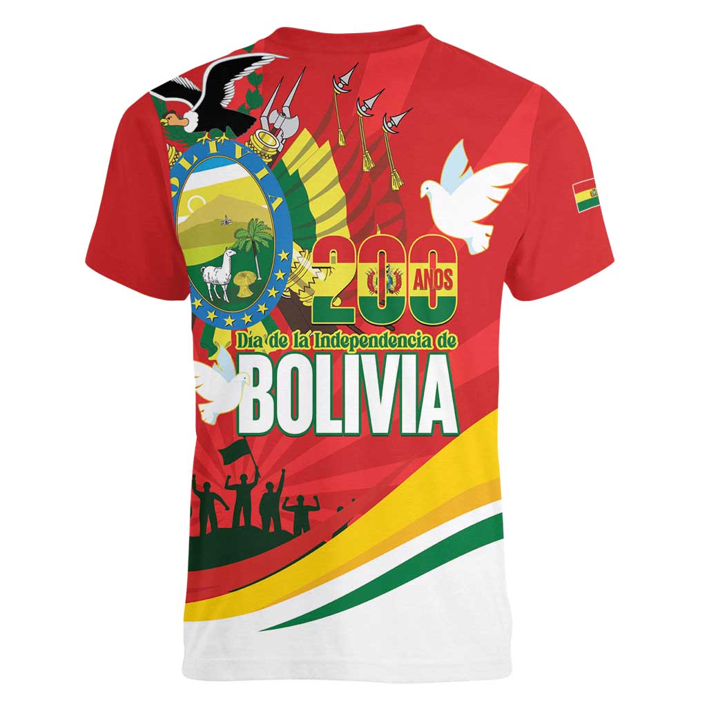 Bolivia Independence Day Women V-Neck T-Shirt 200 Anos Dia de la Independencia