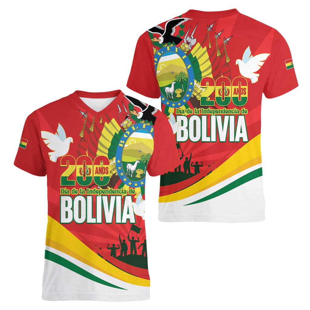 Bolivia Independence Day Women V-Neck T-Shirt 200 Anos Dia de la Independencia