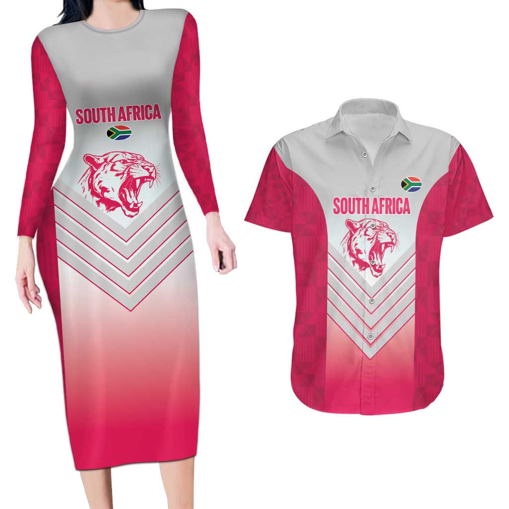 South Africa Rugby Custom Couples Matching Long Sleeve Bodycon Dress and Hawaiian Shirt Come On Puma African Pattern