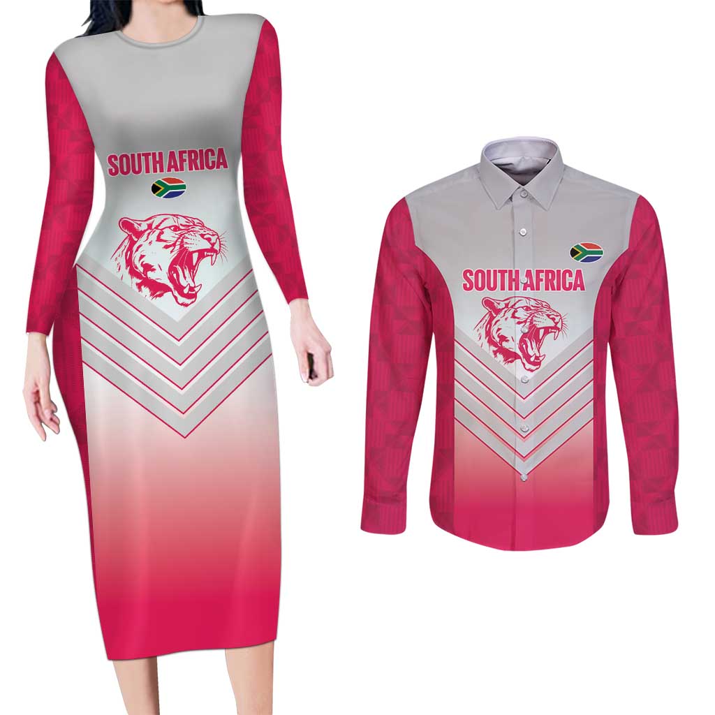 South Africa Rugby Custom Couples Matching Long Sleeve Bodycon Dress and Long Sleeve Button Shirt Come On Puma African Pattern