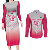 South Africa Rugby Custom Couples Matching Long Sleeve Bodycon Dress and Long Sleeve Button Shirt Come On Puma African Pattern