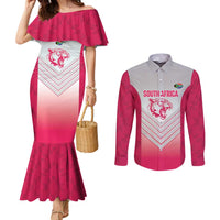 South Africa Rugby Custom Couples Matching Mermaid Dress and Long Sleeve Button Shirt Come On Puma African Pattern