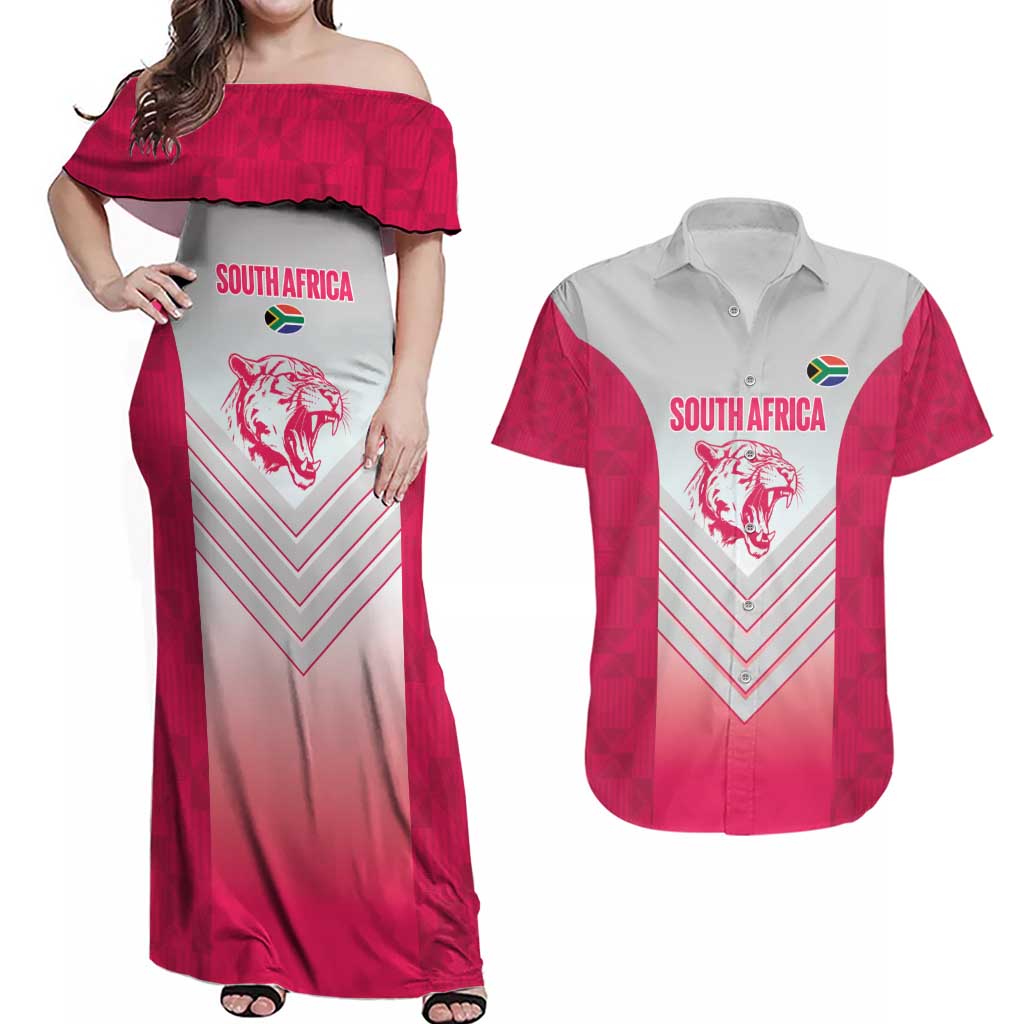 South Africa Rugby Custom Couples Matching Off Shoulder Maxi Dress and Hawaiian Shirt Come On Puma African Pattern