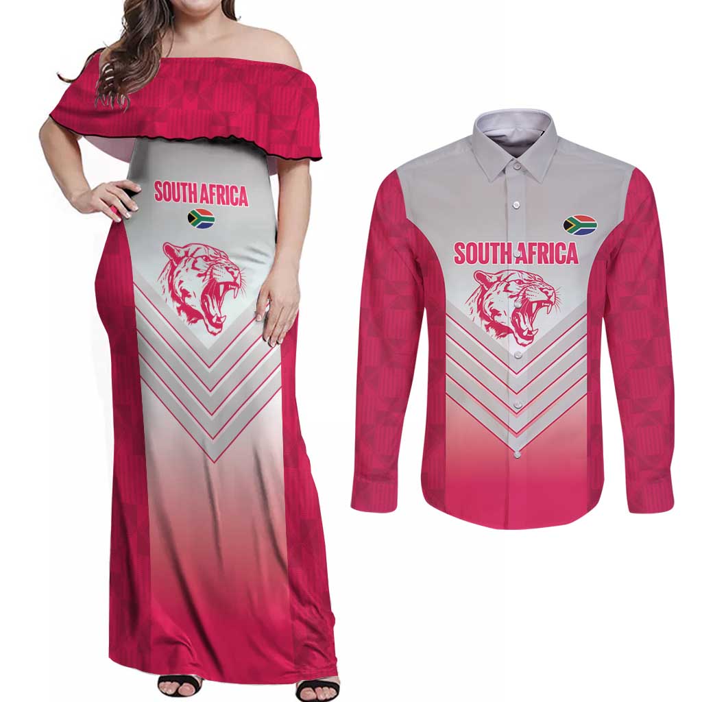 South Africa Rugby Custom Couples Matching Off Shoulder Maxi Dress and Long Sleeve Button Shirt Come On Puma African Pattern