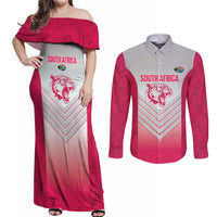 South Africa Rugby Custom Couples Matching Off Shoulder Maxi Dress and Long Sleeve Button Shirt Come On Puma African Pattern