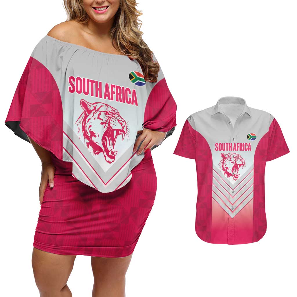 South Africa Rugby Custom Couples Matching Off Shoulder Short Dress and Hawaiian Shirt Come On Puma African Pattern
