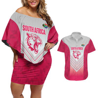 South Africa Rugby Custom Couples Matching Off Shoulder Short Dress and Hawaiian Shirt Come On Puma African Pattern