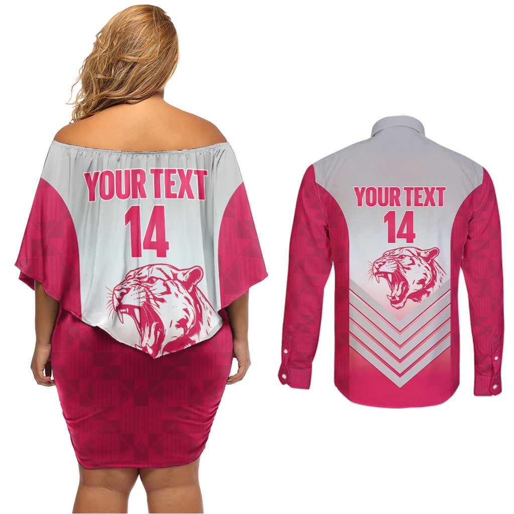 South Africa Rugby Custom Couples Matching Off Shoulder Short Dress and Long Sleeve Button Shirt Come On Puma African Pattern