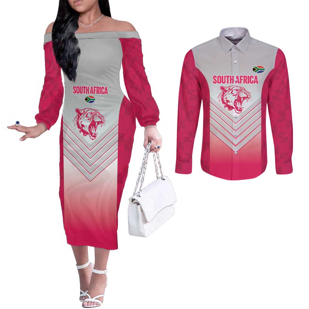 South Africa Rugby Custom Couples Matching Off The Shoulder Long Sleeve Dress and Long Sleeve Button Shirt Come On Puma African Pattern