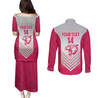 South Africa Rugby Custom Couples Matching Puletasi and Long Sleeve Button Shirt Come On Puma African Pattern