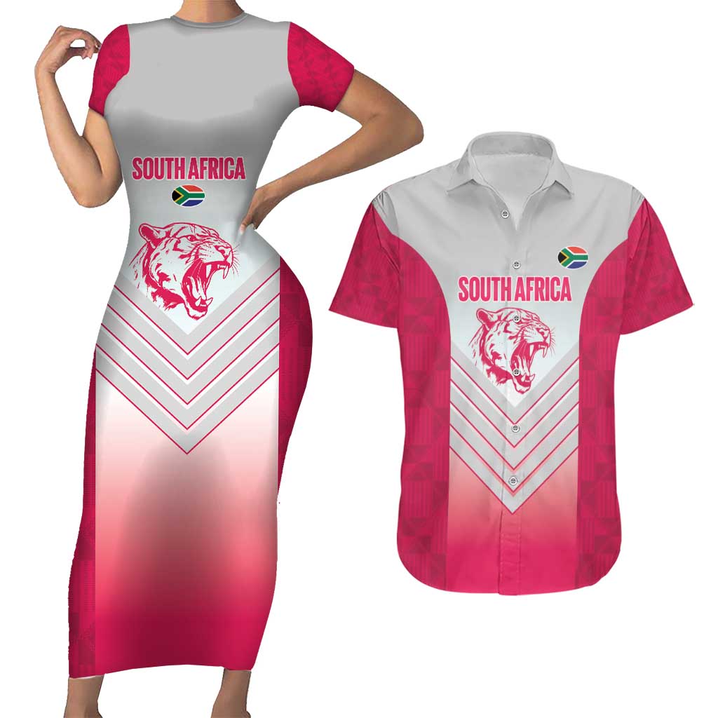 South Africa Rugby Custom Couples Matching Short Sleeve Bodycon Dress and Hawaiian Shirt Come On Puma African Pattern