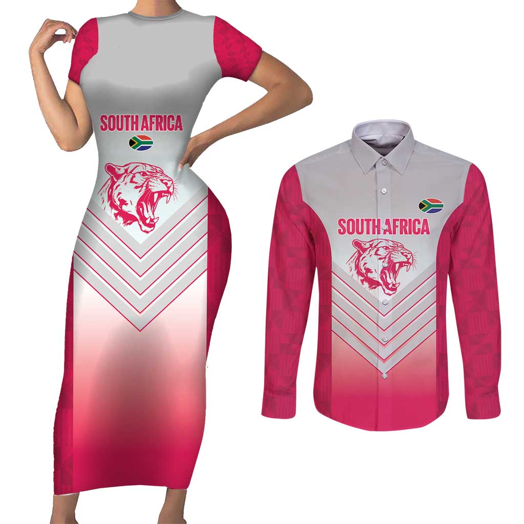 South Africa Rugby Custom Couples Matching Short Sleeve Bodycon Dress and Long Sleeve Button Shirt Come On Puma African Pattern