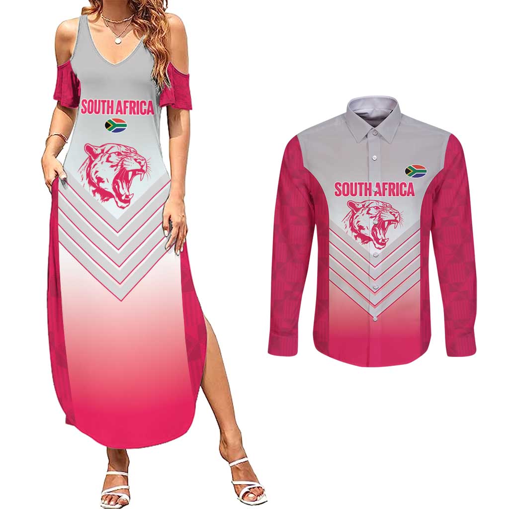South Africa Rugby Custom Couples Matching Summer Maxi Dress and Long Sleeve Button Shirt Come On Puma African Pattern