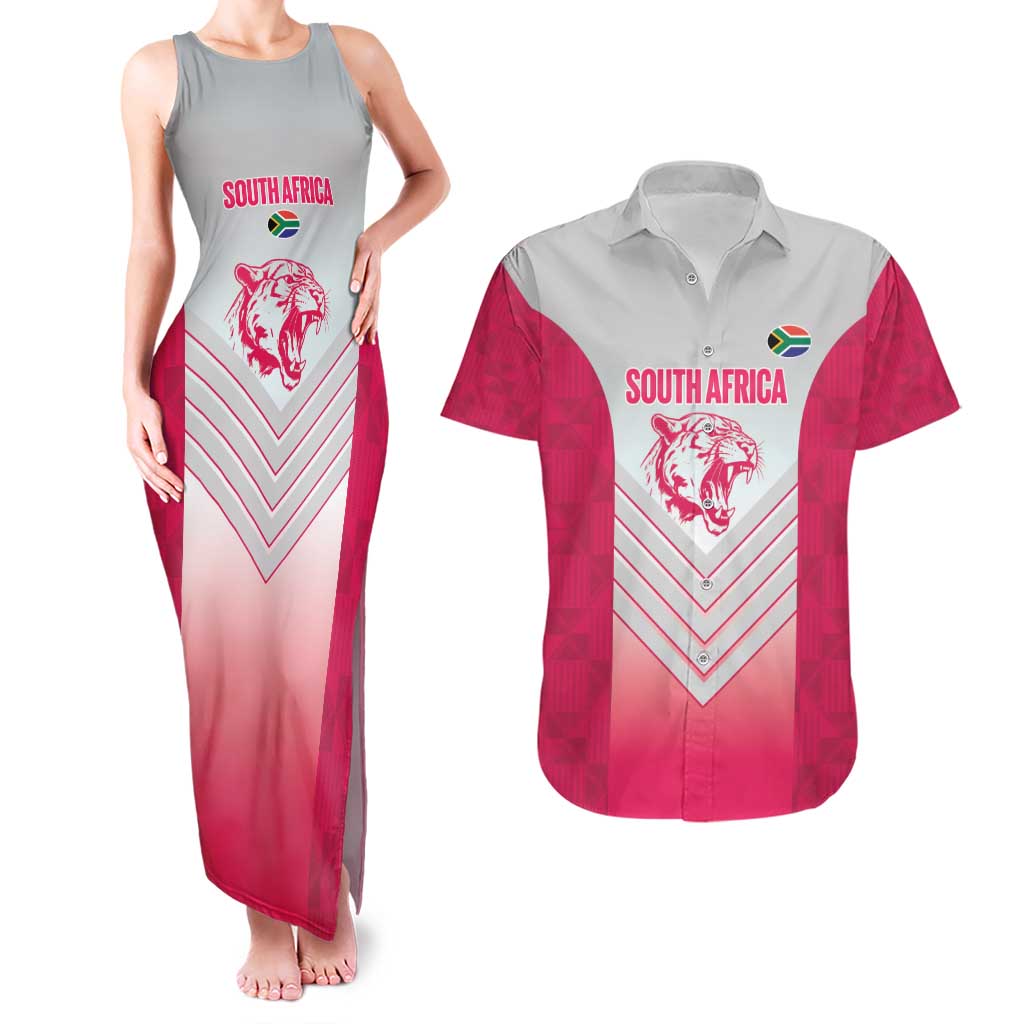 South Africa Rugby Custom Couples Matching Tank Maxi Dress and Hawaiian Shirt Come On Puma African Pattern