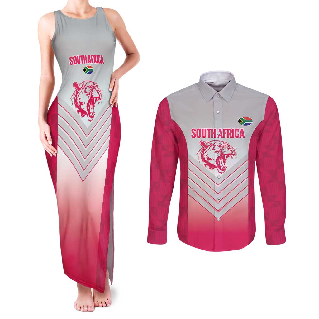 South Africa Rugby Custom Couples Matching Tank Maxi Dress and Long Sleeve Button Shirt Come On Puma African Pattern