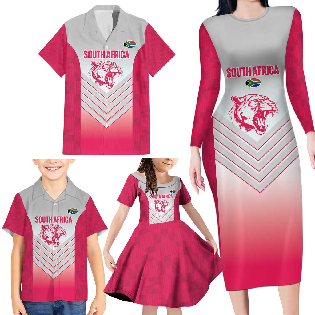 South Africa Rugby Custom Family Matching Long Sleeve Bodycon Dress and Hawaiian Shirt Come On Puma African Pattern