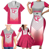 South Africa Rugby Custom Family Matching Short Sleeve Bodycon Dress and Hawaiian Shirt Come On Puma African Pattern