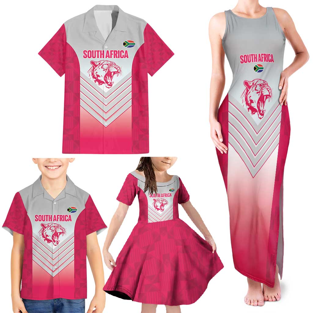 South Africa Rugby Custom Family Matching Tank Maxi Dress and Hawaiian Shirt Come On Puma African Pattern