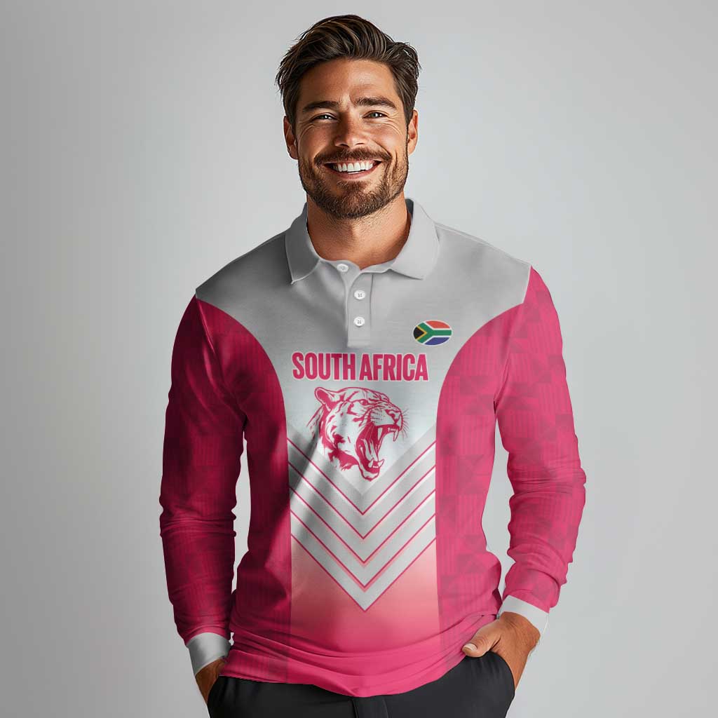 South Africa Rugby Custom Long Sleeve Polo Shirt Come On Puma African Pattern