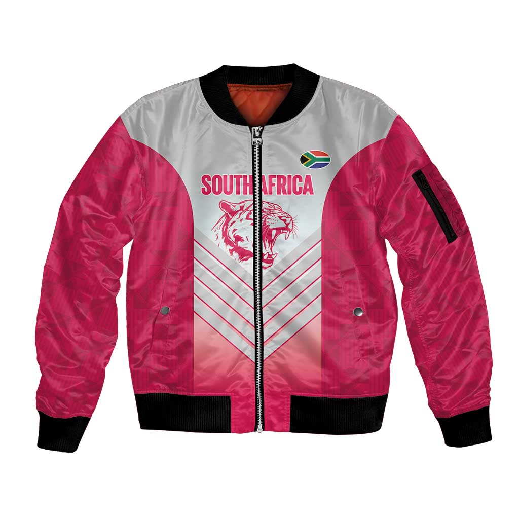 South Africa Rugby Custom Sleeve Zip Bomber Jacket Come On Puma African Pattern