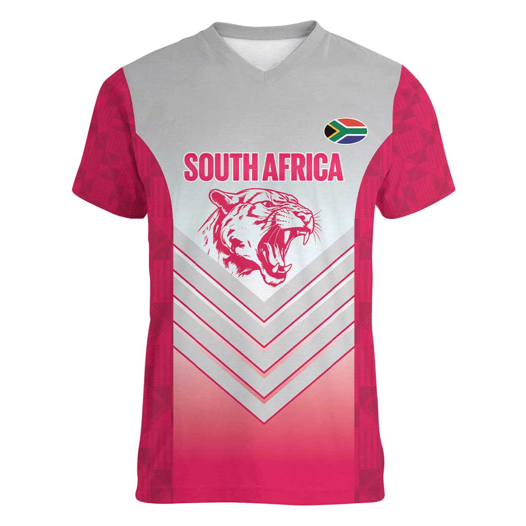 South Africa Rugby Custom Women V-Neck T-Shirt Come On Puma African Pattern