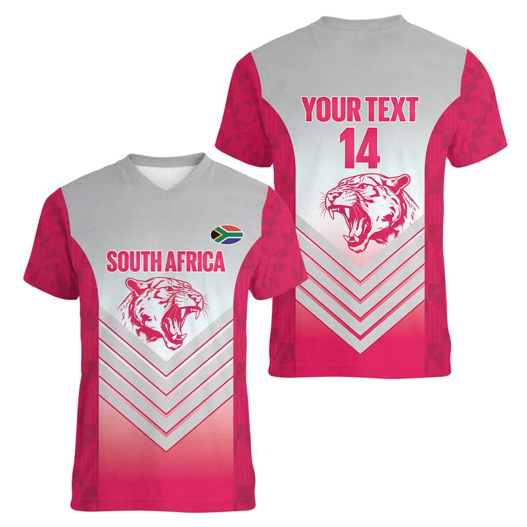 South Africa Rugby Custom Women V-Neck T-Shirt Come On Puma African Pattern