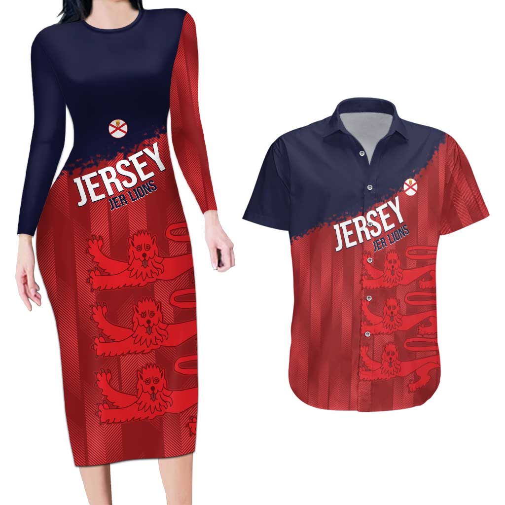 Custom Jersey Cricket Couples Matching Long Sleeve Bodycon Dress and Hawaiian Shirt Go Jer Lions - Wonder Print Shop