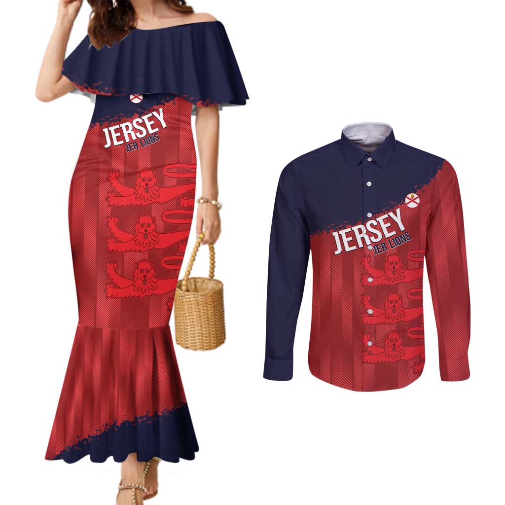 Custom Jersey Cricket Couples Matching Mermaid Dress and Long Sleeve Button Shirt Go Jer Lions - Wonder Print Shop