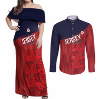 Custom Jersey Cricket Couples Matching Off Shoulder Maxi Dress and Long Sleeve Button Shirt Go Jer Lions - Wonder Print Shop