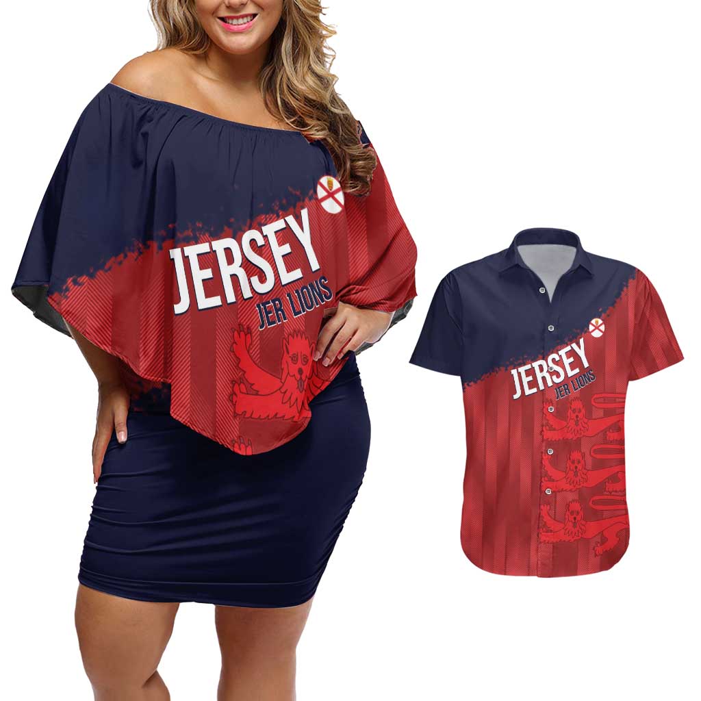 Custom Jersey Cricket Couples Matching Off Shoulder Short Dress and Hawaiian Shirt Go Jer Lions - Wonder Print Shop