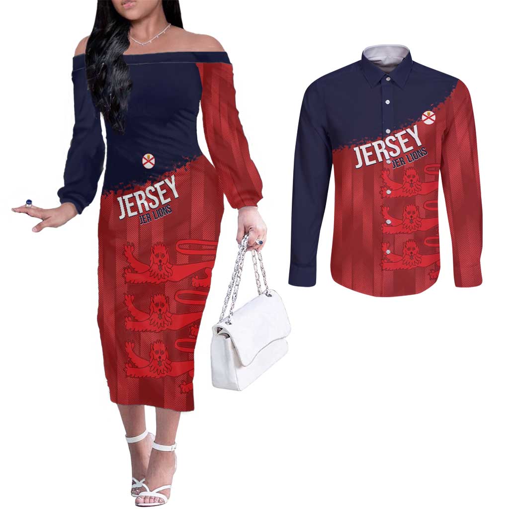 Custom Jersey Cricket Couples Matching Off The Shoulder Long Sleeve Dress and Long Sleeve Button Shirt Go Jer Lions - Wonder Print Shop