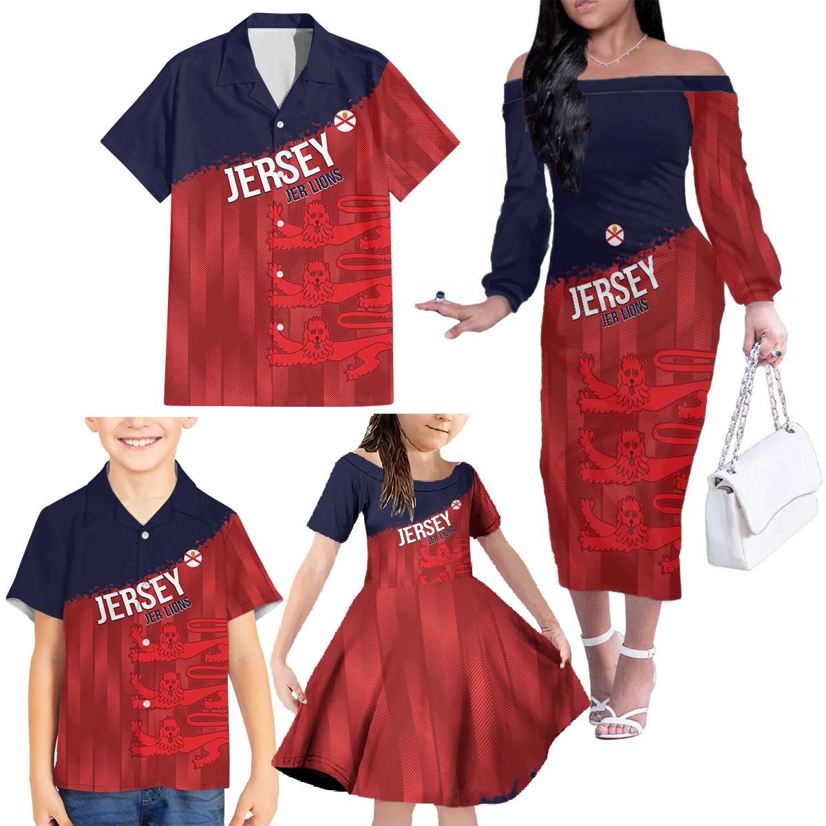 Custom Jersey Cricket Family Matching Off The Shoulder Long Sleeve Dress and Hawaiian Shirt Go Jer Lions - Wonder Print Shop