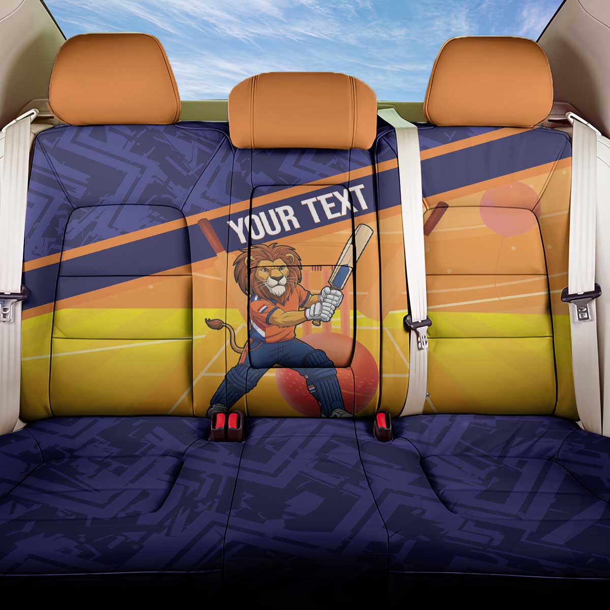Custom Netherlands Cricket Back Car Seat Cover Go Flying Dutchmen Lion Mascot - Wonder Print Shop