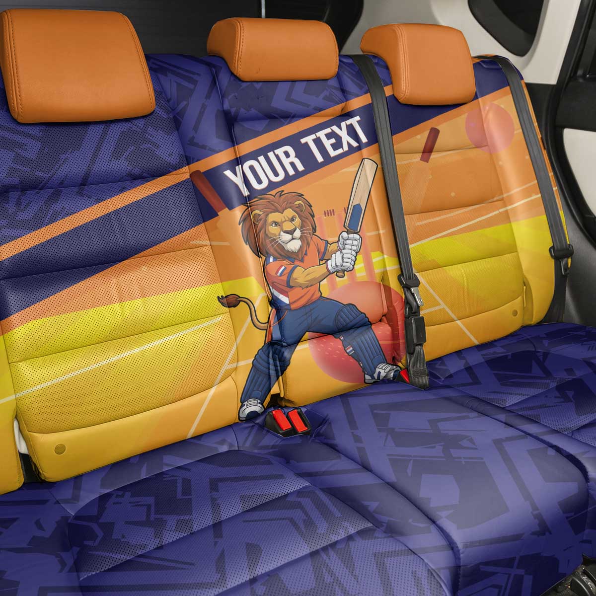 Custom Netherlands Cricket Back Car Seat Cover Go Flying Dutchmen Lion Mascot - Wonder Print Shop