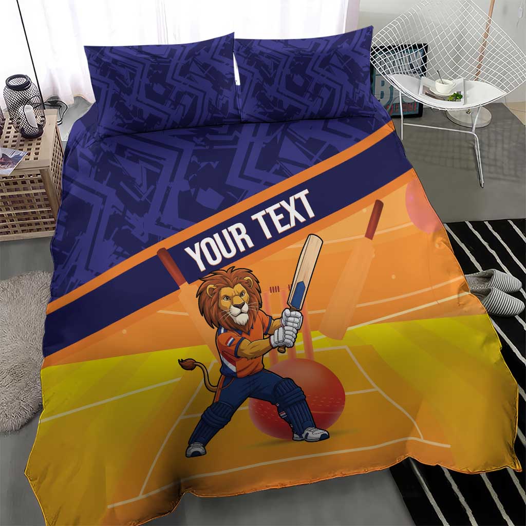 Custom Netherlands Cricket Bedding Set Go Flying Dutchmen Lion Mascot - Wonder Print Shop