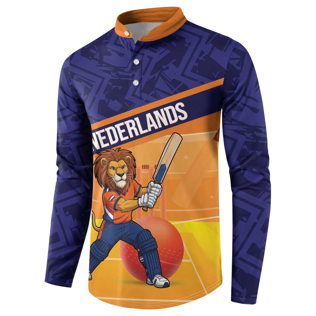 Custom Netherlands Cricket Button Sweatshirt Go Flying Dutchmen Lion Mascot - Wonder Print Shop