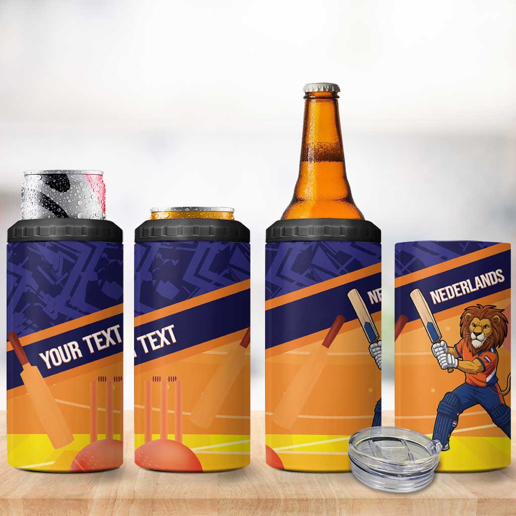 Custom Netherlands Cricket 4 in 1 Can Cooler Tumbler Go Flying Dutchmen Lion Mascot - Wonder Print Shop