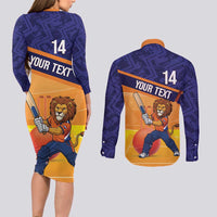 Custom Netherlands Cricket Couples Matching Long Sleeve Bodycon Dress and Long Sleeve Button Shirt Go Flying Dutchmen Lion Mascot - Wonder Print Shop