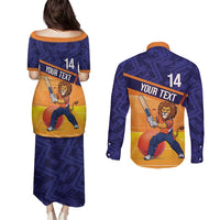 Custom Netherlands Cricket Couples Matching Puletasi and Long Sleeve Button Shirt Go Flying Dutchmen Lion Mascot - Wonder Print Shop