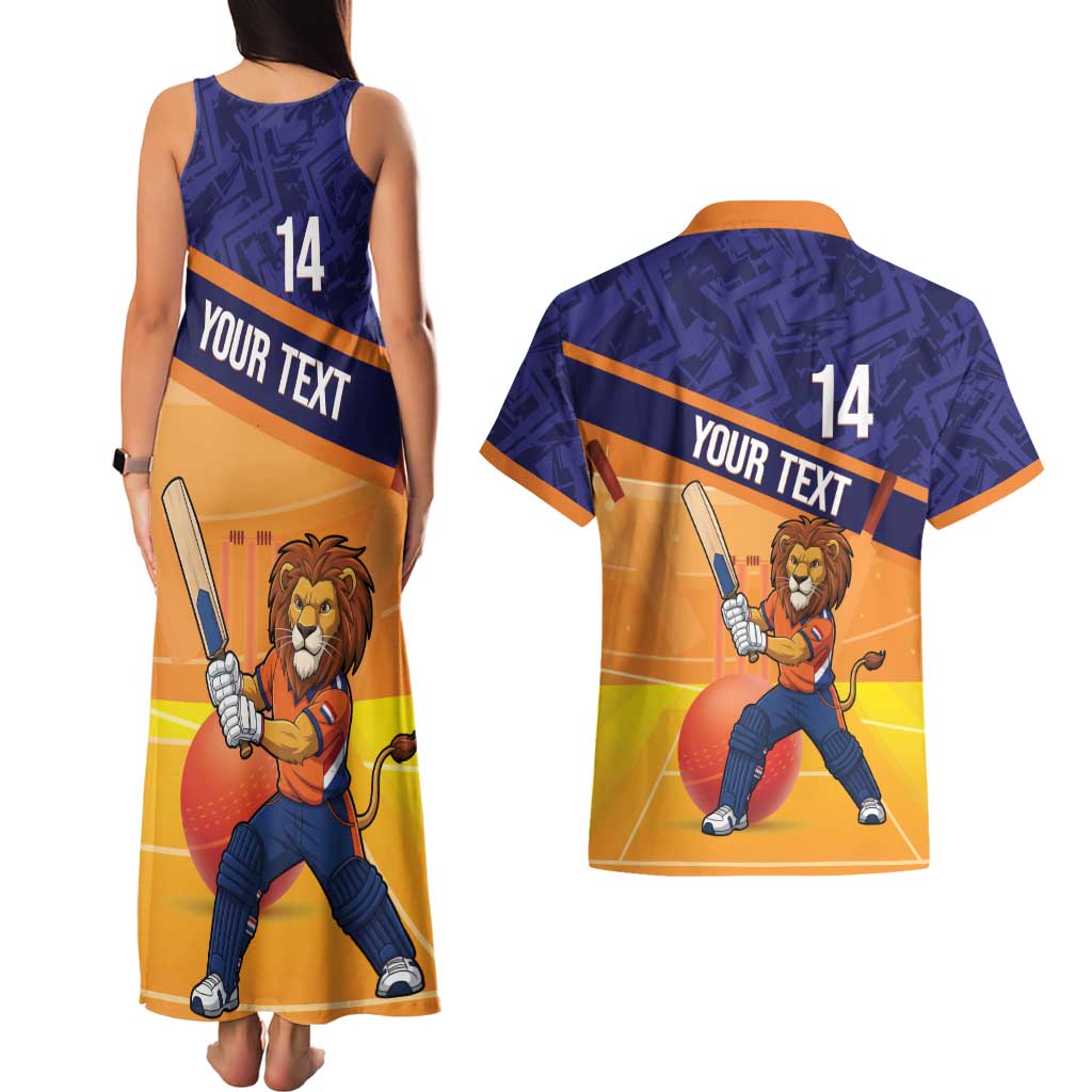 Custom Netherlands Cricket Couples Matching Tank Maxi Dress and Hawaiian Shirt Go Flying Dutchmen Lion Mascot - Wonder Print Shop