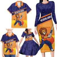Custom Netherlands Cricket Family Matching Long Sleeve Bodycon Dress and Hawaiian Shirt Go Flying Dutchmen Lion Mascot - Wonder Print Shop