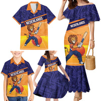 Custom Netherlands Cricket Family Matching Mermaid Dress and Hawaiian Shirt Go Flying Dutchmen Lion Mascot - Wonder Print Shop