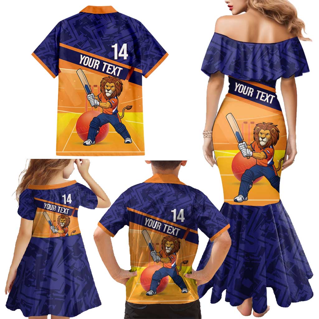 Custom Netherlands Cricket Family Matching Mermaid Dress and Hawaiian Shirt Go Flying Dutchmen Lion Mascot - Wonder Print Shop