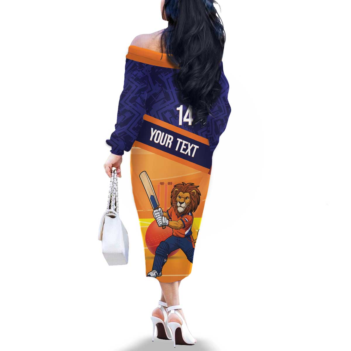 Custom Netherlands Cricket Family Matching Off The Shoulder Long Sleeve Dress and Hawaiian Shirt Go Flying Dutchmen Lion Mascot - Wonder Print Shop