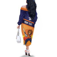 Custom Netherlands Cricket Family Matching Off The Shoulder Long Sleeve Dress and Hawaiian Shirt Go Flying Dutchmen Lion Mascot - Wonder Print Shop