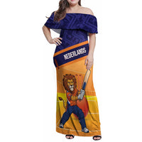 Custom Netherlands Cricket Family Matching Off Shoulder Maxi Dress and Hawaiian Shirt Go Flying Dutchmen Lion Mascot - Wonder Print Shop