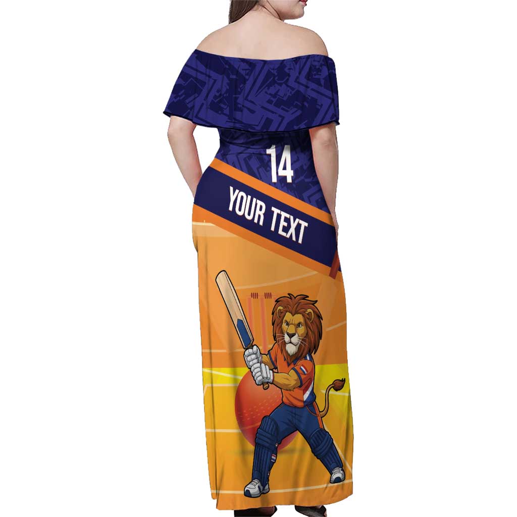 Custom Netherlands Cricket Family Matching Off Shoulder Maxi Dress and Hawaiian Shirt Go Flying Dutchmen Lion Mascot - Wonder Print Shop