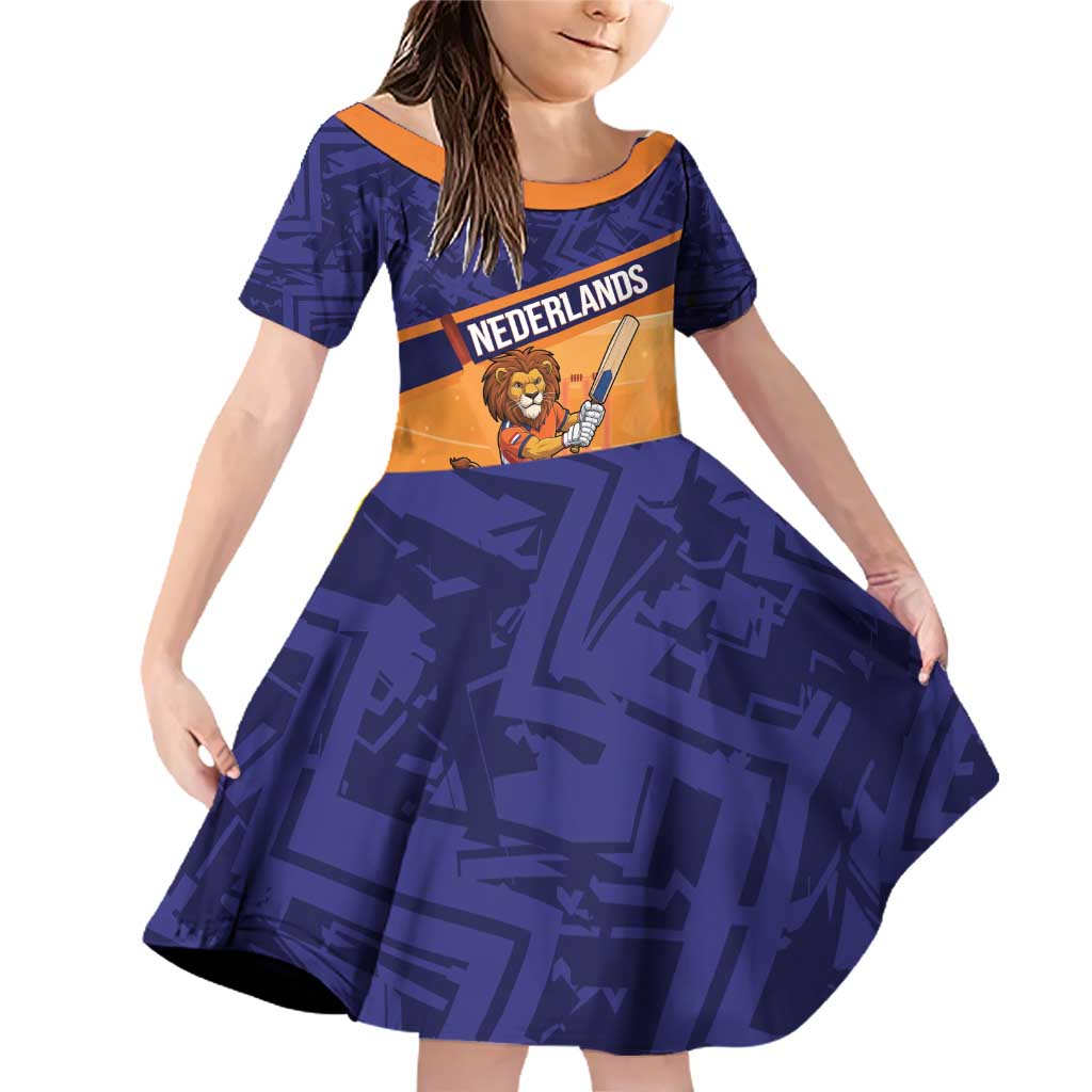 Custom Netherlands Cricket Family Matching Off Shoulder Short Dress and Hawaiian Shirt Go Flying Dutchmen Lion Mascot - Wonder Print Shop