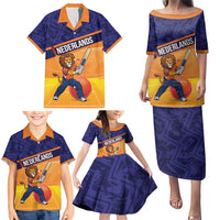 Custom Netherlands Cricket Family Matching Puletasi and Hawaiian Shirt Go Flying Dutchmen Lion Mascot - Wonder Print Shop