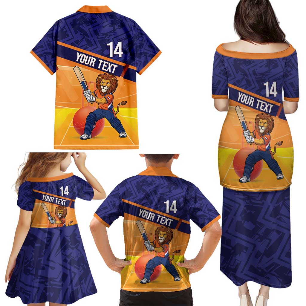 Custom Netherlands Cricket Family Matching Puletasi and Hawaiian Shirt Go Flying Dutchmen Lion Mascot - Wonder Print Shop